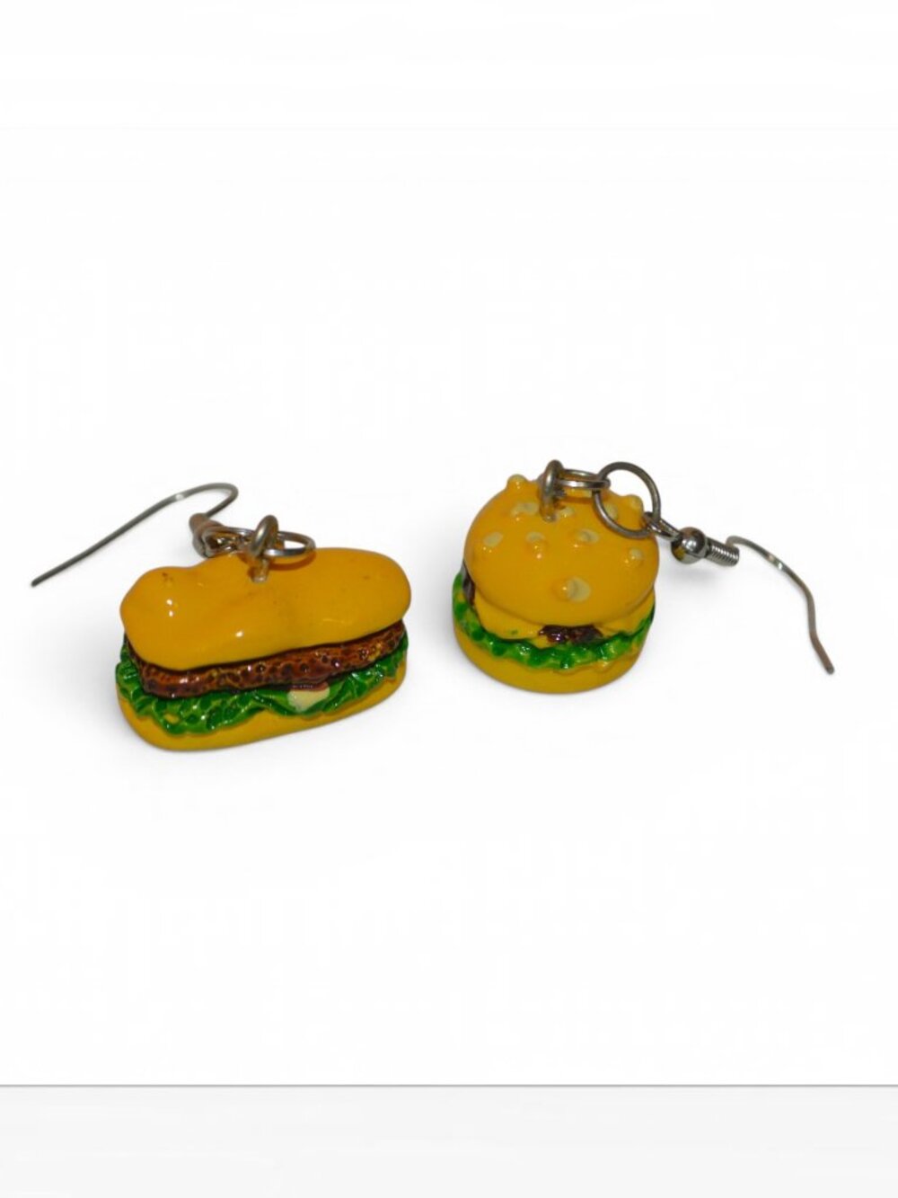 Title: Cheeseburger & Hamburger Dangle Earrings Novelty Fast Food Fun Jewelry